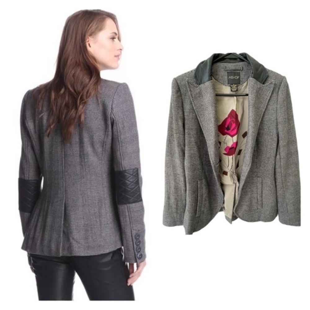 AS by DF Black and Tan Wool Blend Houndstooth Blazer
